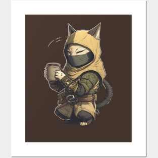 Coffee Ninja Cat Funny and Playful Design for Cat and Coffee Lovers Posters and Art